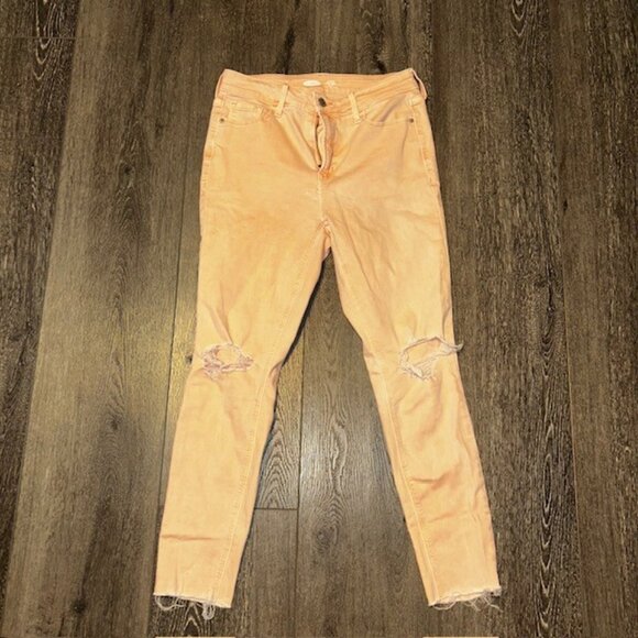 Old Navy Rockstar Super Skinny High Rise Pink Jeans Womens 8 Distressed Raw Hem - Picture 1 of 4
